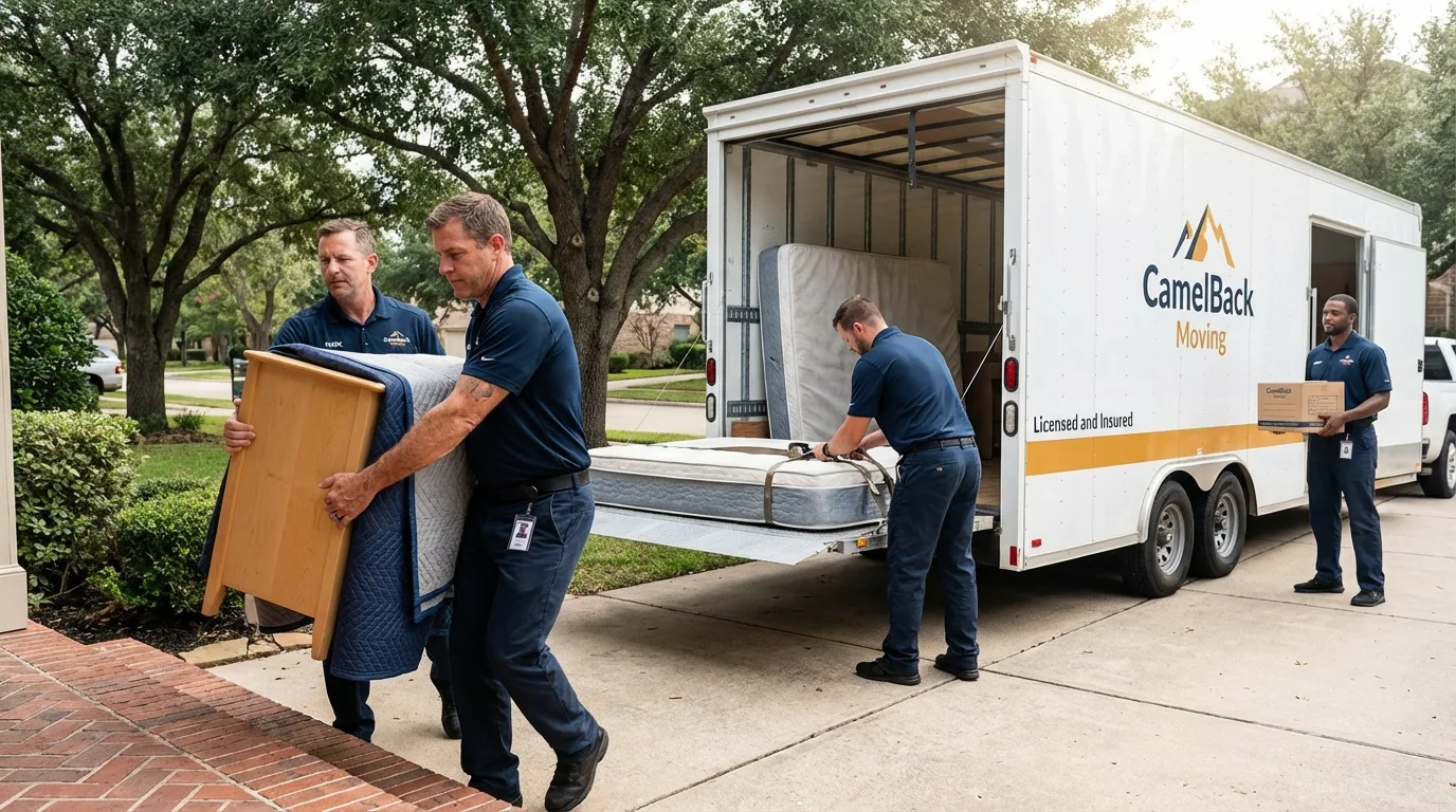 Crew loading residential truck for cross-state move from Hillside, IL