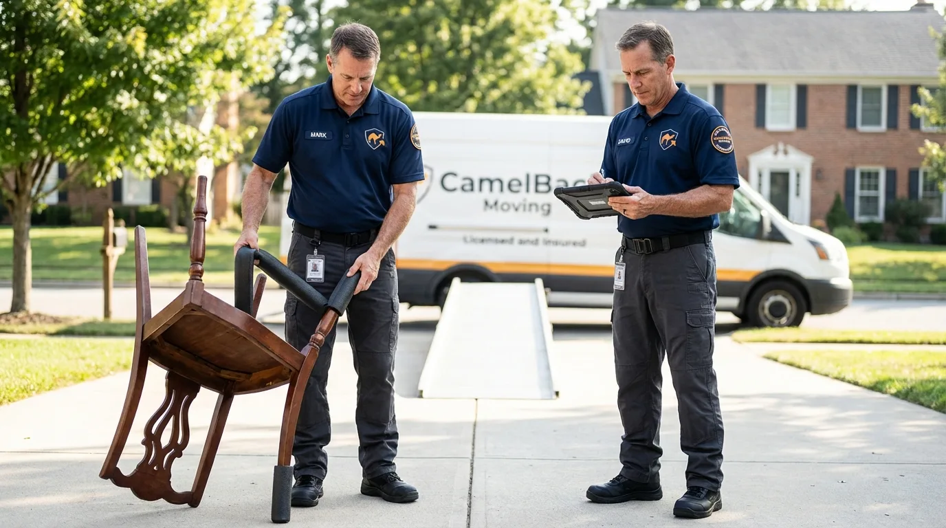 Movers inspecting furniture for damage prevention before loading in Hillside, IL